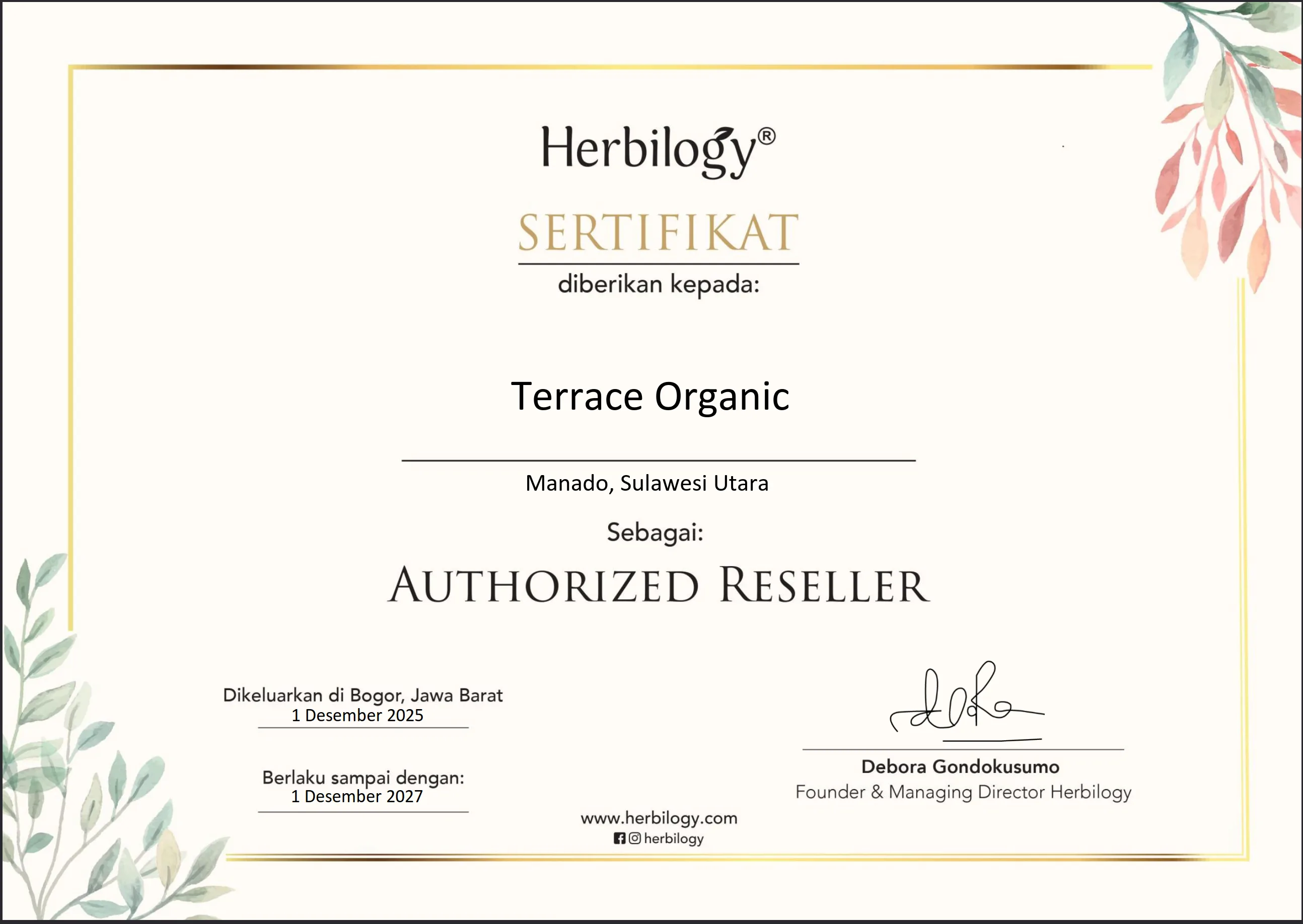 Sertifikat Reseller Resmi โ Herbilogy